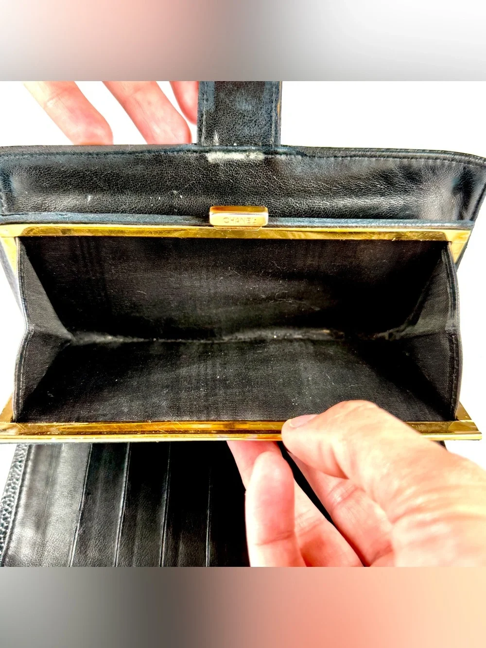 Chanel Black Caviar Leather Long Snap Bifold Wallet | Vintage CC Logo